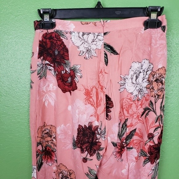 BB Dakota Women's suagr peach floral high rise ruffled bell bottom pants size 0 - Picture 4 of 11